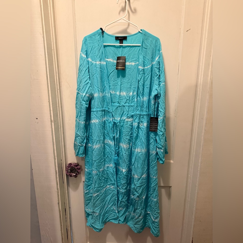 Forever 21 Aqua Long Sleeve Swim Coverup/Duster